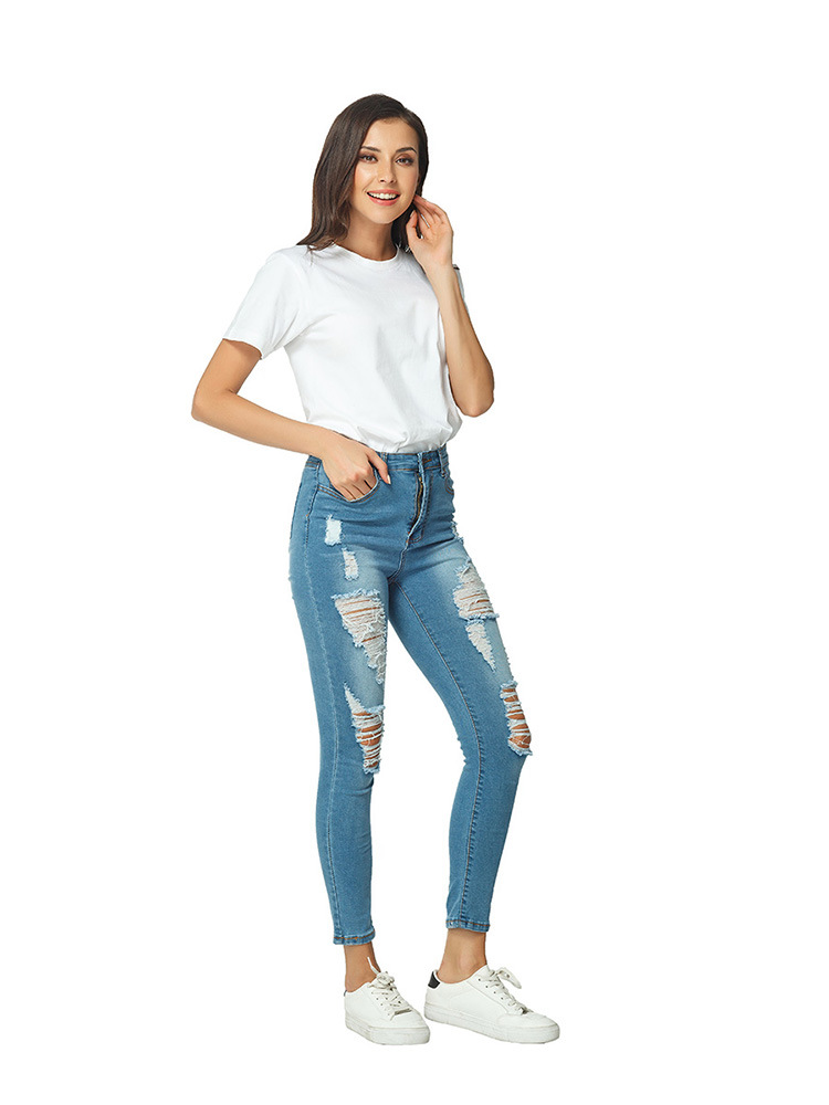 SZ60199 Women Casual Destroyed Ripped Distressed Skinny Denim Jeans